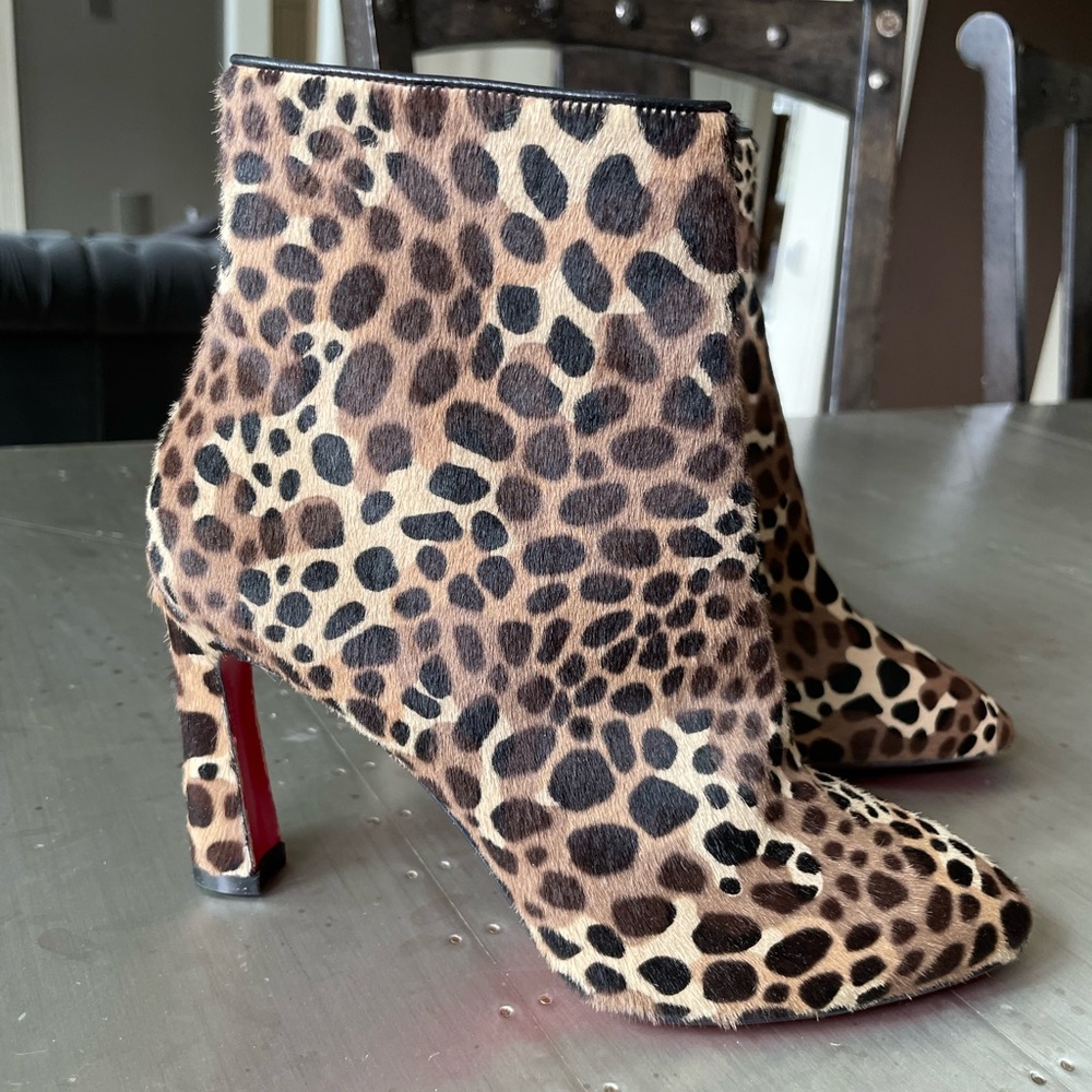 christian louboutin Eleanor 85mm pony fur boot bootie heeled ankle sz 36.5